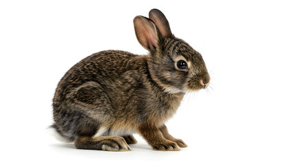 可愛い茶色ウサギ 白い背景 穏やか光 撮影. AI Generated