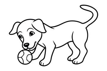 Cute cartoon puppy playing with a ball outline drawing