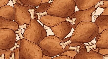 A visually appealing illustration of multiple golden-brown fried chicken legs or drumsticks pattern