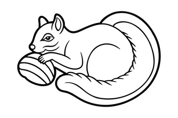 Stylized line art illustration of a squirrel holding a nut
