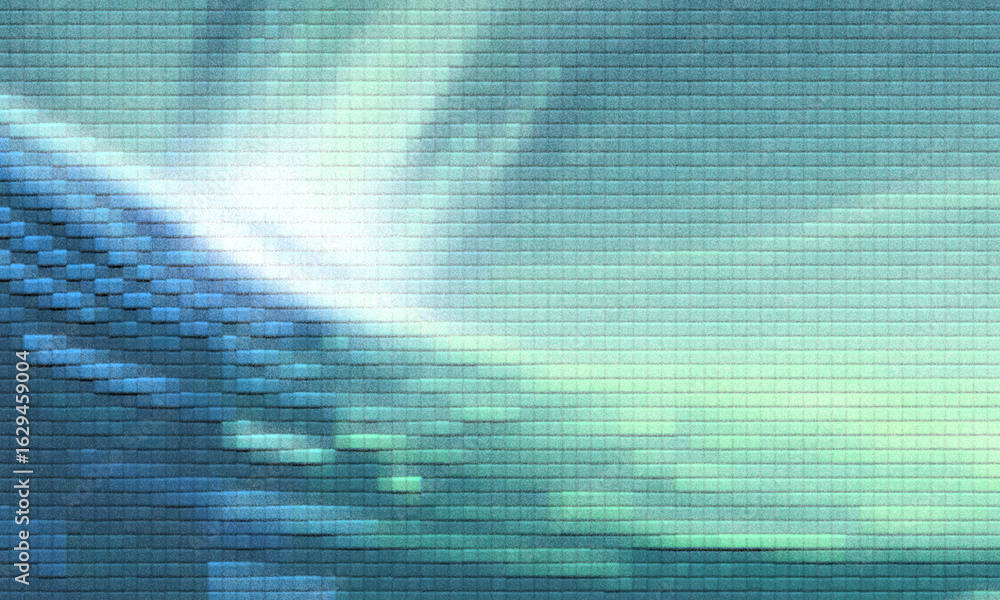 Poster abstract digital art with a vibrant blue and green gradient featuring a textured horizontal line pat