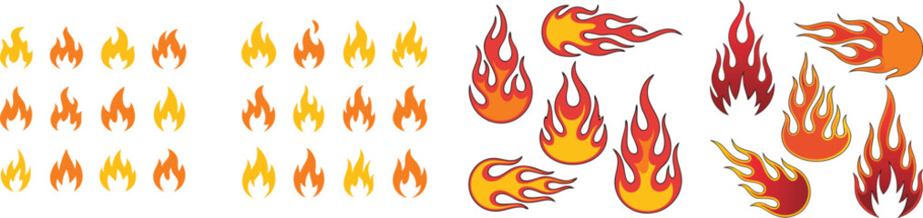 Cartoon Fire Flames Illustration Set in Various Vivid Colors on White Background