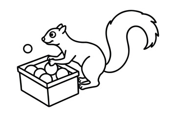 Cute cartoon squirrel collecting round objects in a box