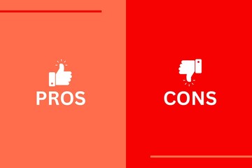 Modern Thumbs Up and Down Pros and Cons Comparison Layout on Red Background