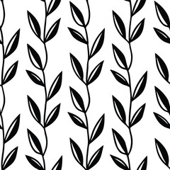 Black and white seamless floral pattern with leaves for fabric or wallpaper design