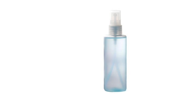 Shows Transparent Spray Bottle with Liquid on Transparent Background for Personal Care Use
