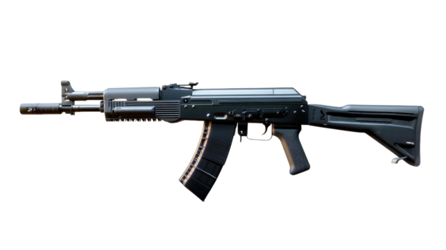 AK-74M Assault Rifle: A modern and formidable AK-74M assault rifle, showcasing its sleek design and robust construction. Perfectly presented for enthusiasts and those interested in firearms.