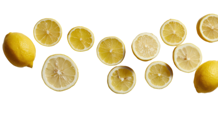 Fresh lemons sliced, showcasing vibrant yellow color on a white isolate background.