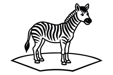 Stylized black and white illustration of a zebra standing on a geometric shape