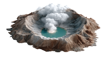 Volcanic Crater's Spectacle: A stunning overhead view of a volcanic crater, showcasing the raw power and beauty of nature, where a teal lake nestles within.