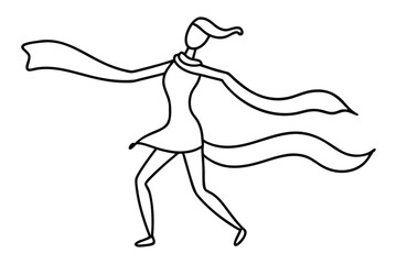 Stylized line art of a woman dancing with a flowing scarf