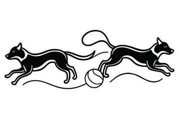 Two energetic dogs playing with a ball in a stylized illustration