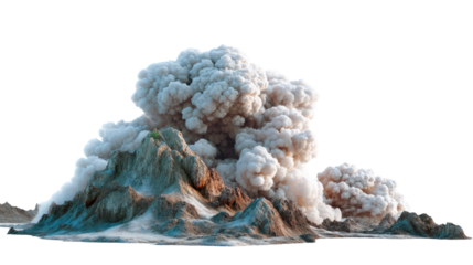 Volcanic Eruption: The earth unleashes its fury, as a volcanic eruption sends a towering plume of ash and smoke skyward, revealing the raw power and geological processes of nature.