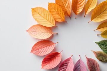 Color palette mockup featuring a circular arrangement of autumn leaves in various hues