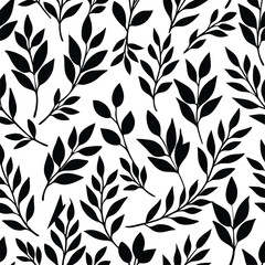 Black and white seamless floral pattern with leaves for fabric or wallpaper design