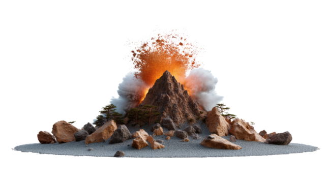 Volcanic Eruption: A dramatic display of nature's power, with a meticulously detailed eruption scene showcasing the raw energy and geological forces at play.