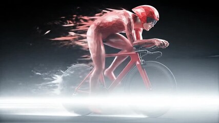 Dynamic abstract illustration of a cyclist in full motion, with trails of energy and speed emanating from their body and bike, symbolizing power and determination in competitive cycling