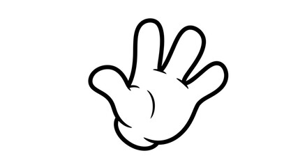 Obraz premium Cartoon Hand with Four Fingers, Bold Black Outline, Palm Facing Forward