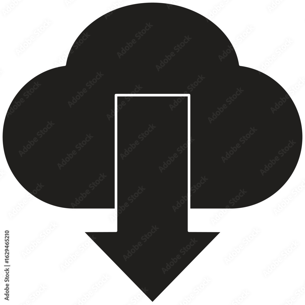 Poster cloud download icon representing file saving or online backup service with transparent background