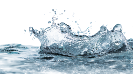 Water splash creating ripples, isolated on white background, perfect for illustrating fluid dynamics.