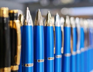 Row of blue pens