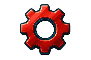Red cartoon gear rotating on transparent background, ideal for settings, options, and mechanics concepts