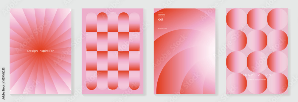 Poster modern gradient poster on pink background vector set. cover template with red perspective geometric 