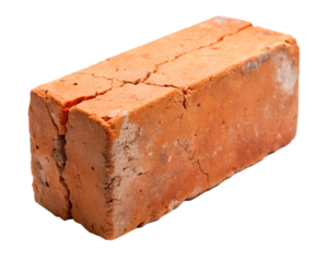 Single red brick with cracks and weathered texture, isolated on transparent background
