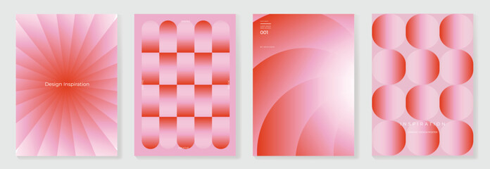Modern gradient poster on pink background vector set. Cover template with red perspective geometric shapes different. Modern Design for wall art, flyers, brochures, covers and web banners.