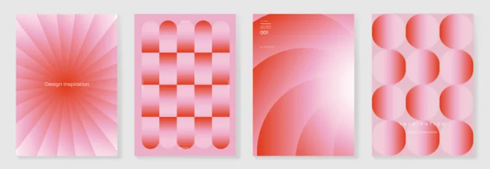 Gordijnen Modern gradient poster on pink background vector set. Cover template with red perspective geometric shapes different. Modern Design for wall art, flyers, brochures, covers and web banners. © TWINS DESIGN STUDIO