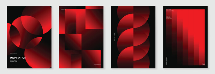 Naklejka na ściany i meble Modern gradient poster on dark background vector set. Cover template with red perspective geometric shapes different. Modern Design for wall art, flyers, brochures, covers and web banners.
