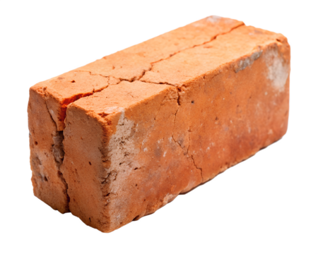 Single red brick with cracks and weathered texture, isolated on transparent background