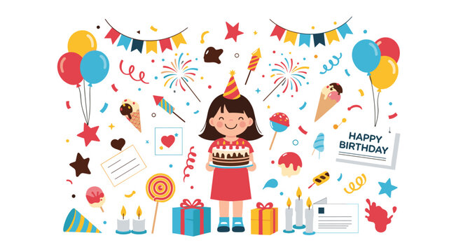 Delightful collection of birthday celebration elements for festive occasions and joyful parties