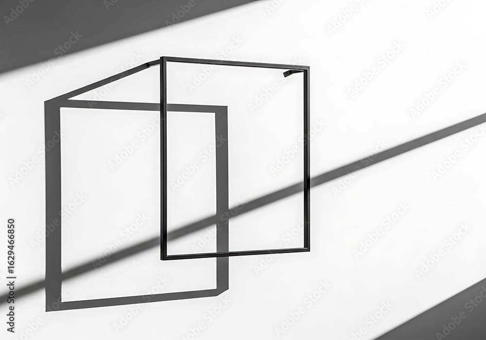Poster geometric harmony an abstract composition featuring squares shadows and light playing on a blank