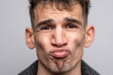 Obraz premium Duck face, Wrinkled expression, Comic reaction concept