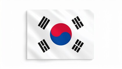 South Korean Flag with Red and Blue Taeguk and Four Black Trigrams on White Field