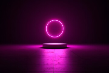 Neon circle product showcase podium stand with pink light for product presentation