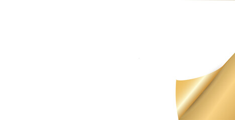 White blank background banner template with curled gold corner in luxury style ideal for invitations announcements branding packaging templates and elegant promotional designs. Vector illustration