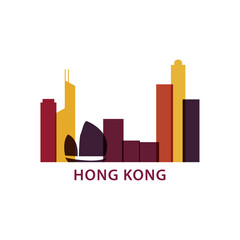 Fototapeta premium Hong Kong logo, clip art with cityscape, skyline, panorama, skyscrapers. Vector flat isolated illustration. China city image with landmarks and buildings