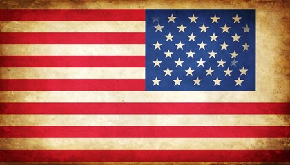 Vintage United States Flag with Thirteen Stripes and Fifty Stars on Worn Blue Canton