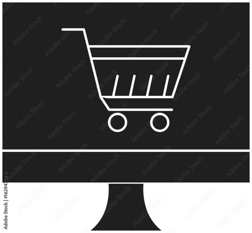 Aufkleber desktop monitor with shopping cart icon representing online store interface or ecommerce site with t