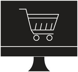 Desktop monitor with shopping cart icon representing online store interface or ecommerce site with transparent background