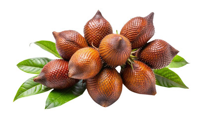 Pile of Salak fruits, also known as snake fruit, with green leaves