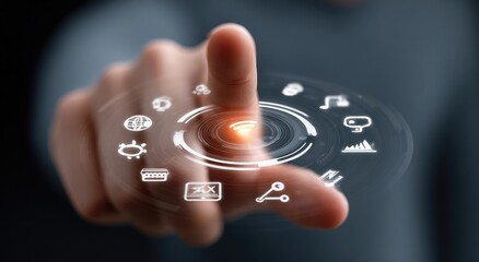 Hand interacting with a holographic interface