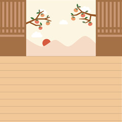 Traditional Korean house courtyard with autumn landscape – Chuseok background