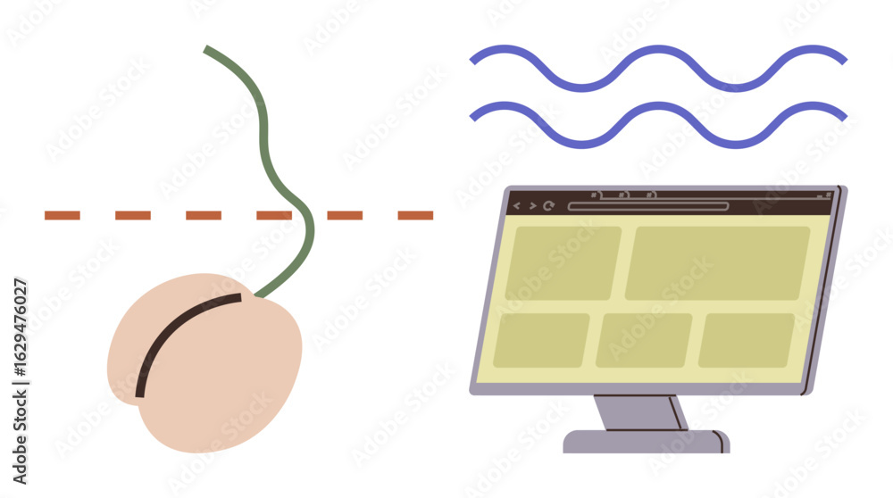 Poster computer monitor showcasing digital content linked to sprouting seed and flowing lines. ideal for te