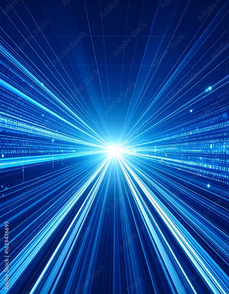 Aufkleber abstract blue tunnel of light and data streams, symbolizing digital speed and technology.