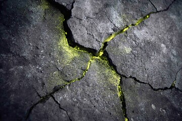 Obraz premium Textured volcanic rock exhibiting unique crack patterns and vibrant green moss