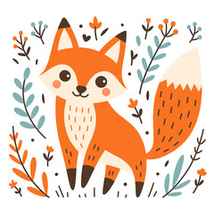 fox playful ornament elegant flower decoration and floral for fashionable t-shirts decorative motifs
