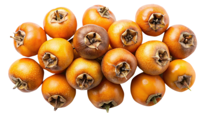 Pile of fresh and ripe orange colored medlar fruits on white background